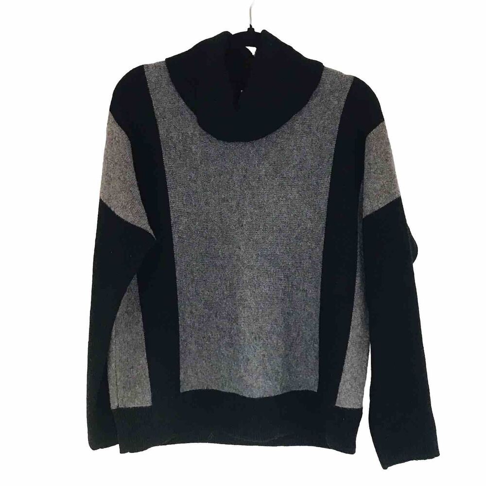 Max Studio Turtleneck Sweater Cozy Warm Yak Hair Wool Blend Black Grey Womens M